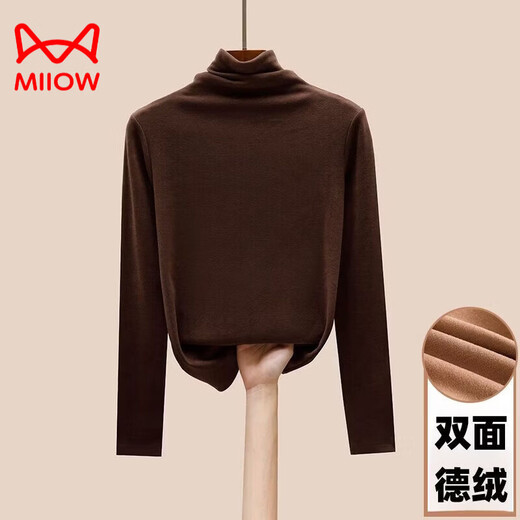 MiiOW high collar double-sided German velvet bottoming shirt for women, autumn and winter 2025 new thickened inner with brushed pile collar warm top, black turtleneck, thickened German velvet M