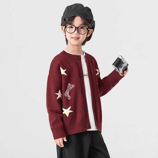 Duojia new clothes for the Year of the Horse, boys' sweaters, spring and autumn cartoon embroidery style jackets, children's inner warm sweaters, true red 110