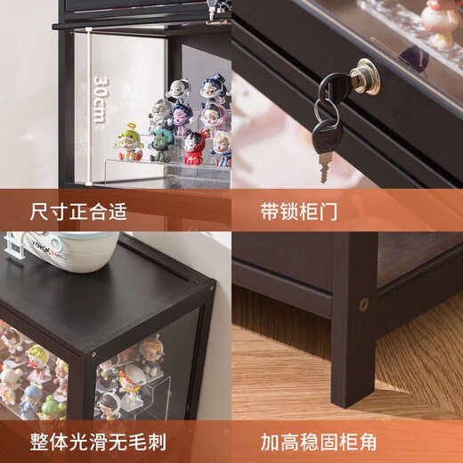 Yusenyi transparent dust-proof display cabinet, hand-made model and doll display box with multiple locks, locked version, black, five doors, 80cm long