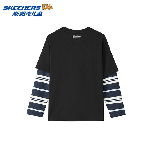Skechers Doraemon limited design T-shirt children's spring new long-sleeved tops for boys and girls L126K044 carbon black /0018 130