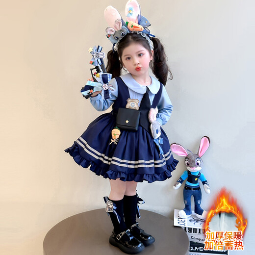 Girls Skirt Winter Thickened Dress 2025 New Judy Rabbit Officer Children's Lolita Princess Skirt Velvet Skirt 110 cm