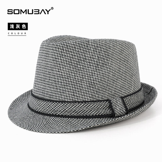 SOOKI British style top hat men's casual autumn and winter middle-aged and elderly gentleman hat dad jazz hat grandpa retro warm hat light gray one size (56-58cm)