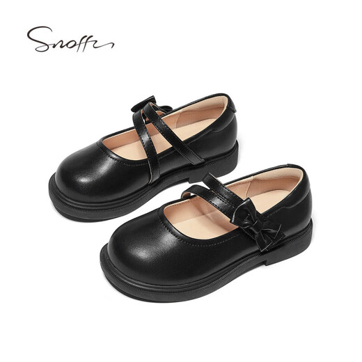 Snaffy Girls' Leather Shoes Autumn New Princess Mary Jane Shoes Bow Knot Shoes Truffle Black 30 Inner Length 19.5/Suitable for Feet Length 18.7cm