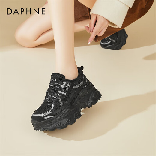 DAPHNE Daphne velvet dad shoes winter new fashion versatile casual shoes women's height increasing sneakers cotton shoes black velvet heel height 6.5cm 35 (225mm) standard size