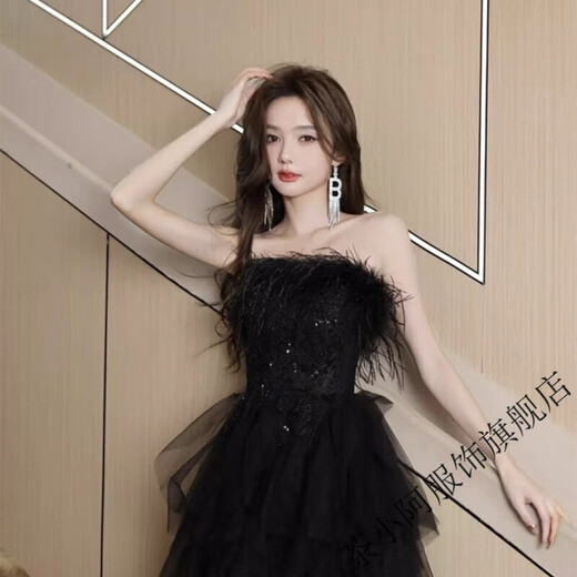 Cha Xiaoa Black Evening Dress 2025 New Style Banquet Celebrity Tube Top Dress Niche Birthday Adult Ceremony Black L