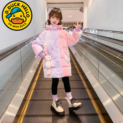 G.duck Little Yellow Duck Girls Down Jacket Western Style Winter Thickened Girls Older Children Winter Clothes Mid-Length Children's Disposable Jacket Pink Purple 150 cm