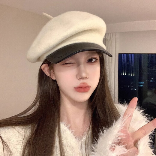 Wanjiazhen white beret women's autumn and winter versatile warm and face-friendly small octagonal hat British retro newsboy painter hat British beret main picture white