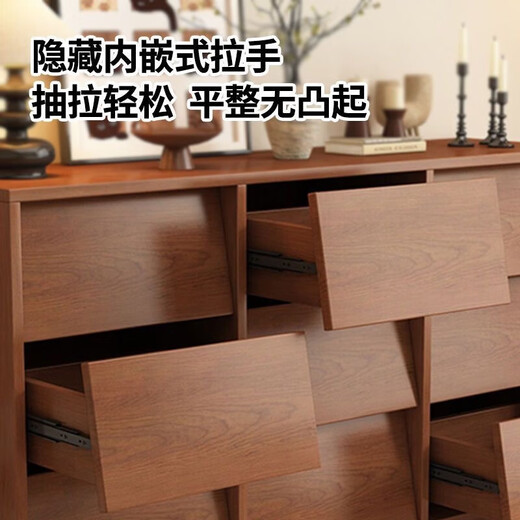 Solid wood core sideboard integrated wall-mounted floor-standing storage rack nine-drawer cabinet bookcase storage cabinet living room dining table cabinet guardrail type solid wood ecological board Lantau cedar wood color 120*24*60cm