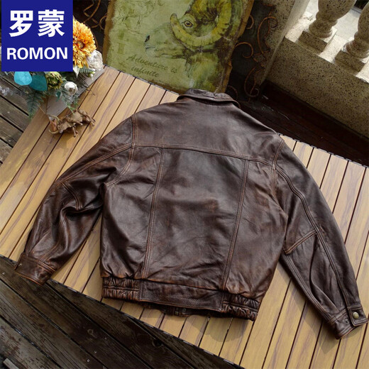 ROMON unisex retro loose large profile American retro heavy washed faded old Bengal tea core cowhide tea core ancient coffee unisex S women's wear