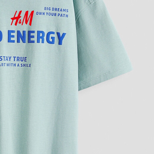 H&M Children's Clothing Children's Boys T-shirt 26 Spring New Cool Street Style Printed Round Neck Style Short Sleeves 1241007 Gray Turquoise/Energy 150 150/76 (10-12Y)