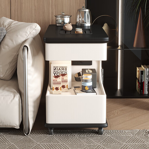 Jingxi Selection Mobile Tea Table Living Room Coffee Table Small Side Table Tea Water Cabinet Intelligent Water Boiling Balcony Kung Fu Tea Table Black + White Tea Style Induction Cooker Set + Drainage Tea Tray