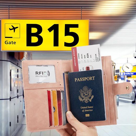Anti-Diebstahl-Bürsten-Geldbörse, integrierter Reisepasshalter, Dokumentenaufbewahrung, Ticket-Schutzhülle, Übersee-Multifunktions-Reisepass-Tasche, rosa Anti-Diebstahl-Bürste