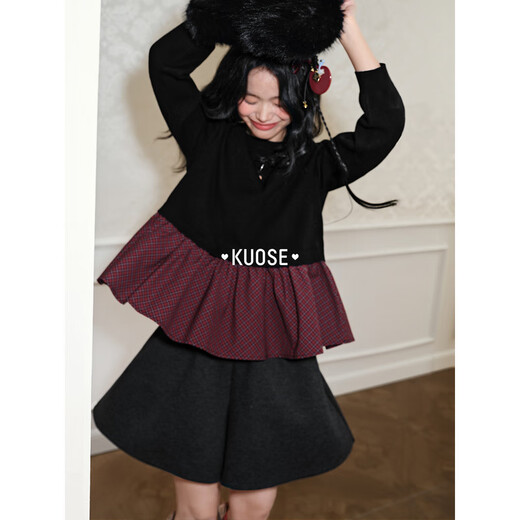 Wide color black sweater red plaid 25 autumn and winter Christmas wear new women's sweater top with base layer black M