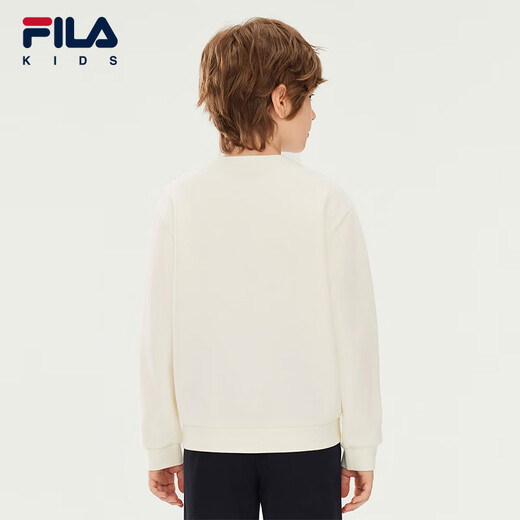 Fila Children's Clothing Sweatshirt 2025 Winter New Antibacterial Casual Pullover Sweatshirt for Boys and Girls Maltose White-IV 120 cm