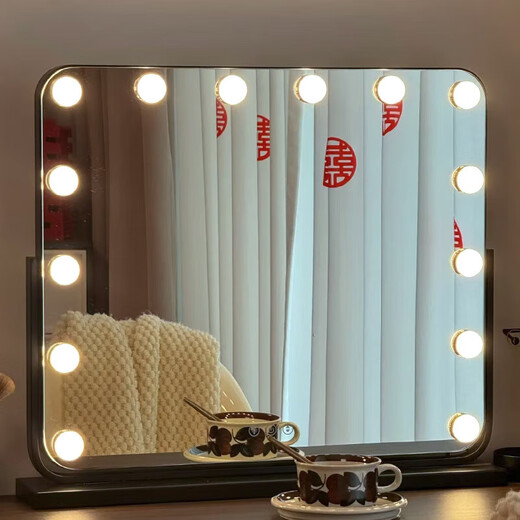 Cosmetic mirror with light desktop desktop LED light bulb square large rotatable rechargeable smart fill-in light vanity mirror horizontal style 60 52 white rechargeable