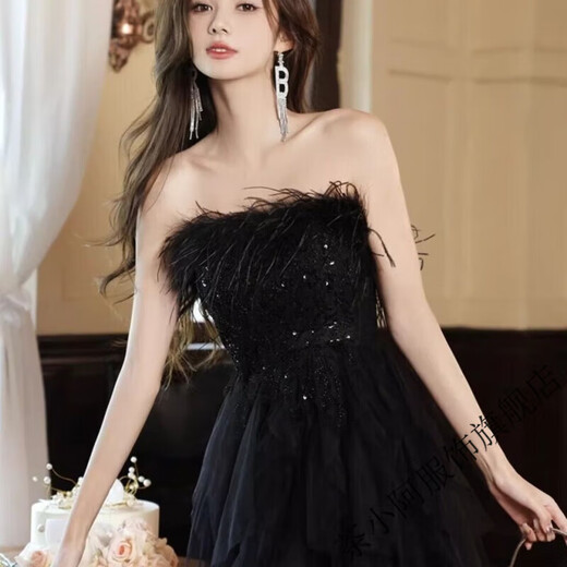 Cha Xiaoa Black Evening Dress 2025 New Style Banquet Celebrity Tube Top Dress Niche Birthday Adult Ceremony Black L