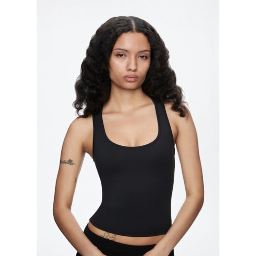 Spot tankair hot girl tight-fitting high elastic square collar I-shaped vest for women fitness quick-drying sports short top black XS