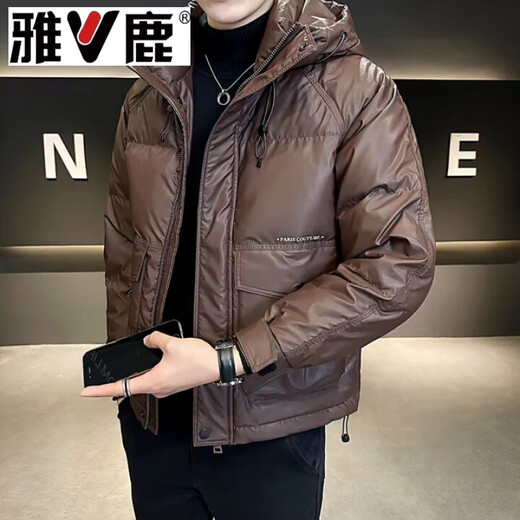 雅鹿白鸭绒羽绒服男士短款冬季2026新款连帽保暖加厚高端外套冬天 YR- YR-009黑色 L