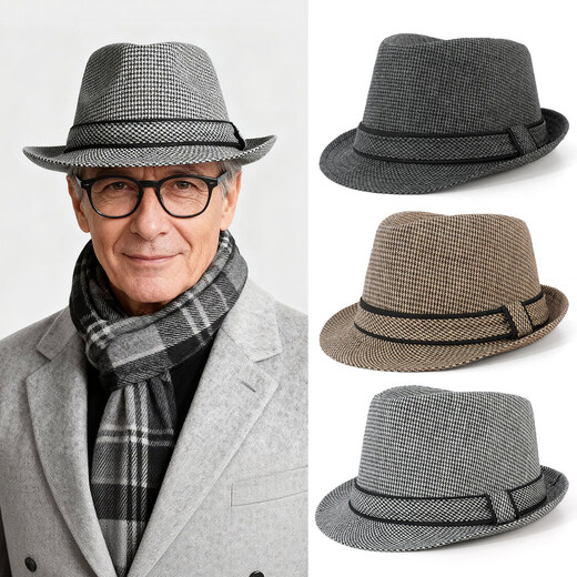 SOOKI British style top hat men's casual autumn and winter middle-aged and elderly gentleman hat dad jazz hat grandpa retro warm hat light gray one size (56-58cm)