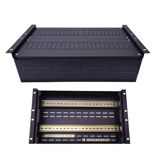 Rack-mounted power distributor distribution box distribution box empty box UPS input and output column head cabinet plastic case box 4U black one in and 6 out AC (input 2P63 output 1P16) 1x1x1cm