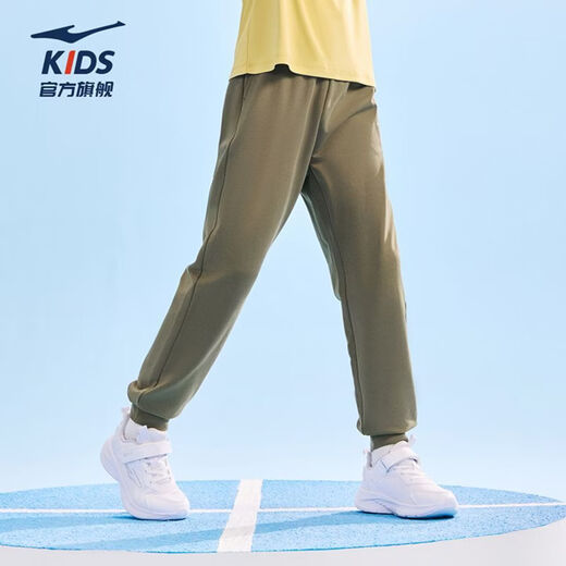 Hongxing Erke children's pants knitted trousers for boys and girls 2026 new pure cotton fashionable and comfortable sports pants for middle and large children boys black olive green 130