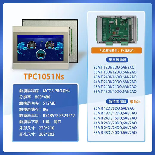 Kunlun Tongtai industrial touch screen PLC all-in-one machine 3u all-in-one machine/smart200 all-in-one machine/12V all-in-one machine/explosion-proof all-in-one machine customized 10-inch 1051Ni metal frame side outlet transistor type, 40 points (24/16)