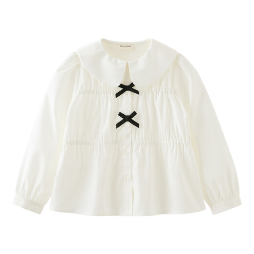 DAVE&BELLA girls' shirts 2026 spring new style medium and large children's white shirts, stylish children's tops, little girls' bottoming shirts, white, in stock, 120 cm (recommended height 110-120cm)