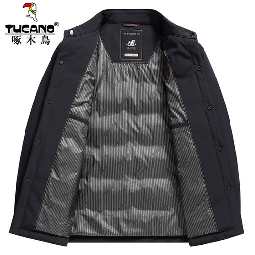 啄木鸟羽绒服男士短款翻领厚款保暖中青年冬季百搭防寒夹克鸭绒休闲外套 YR8615黑色 3XL 190