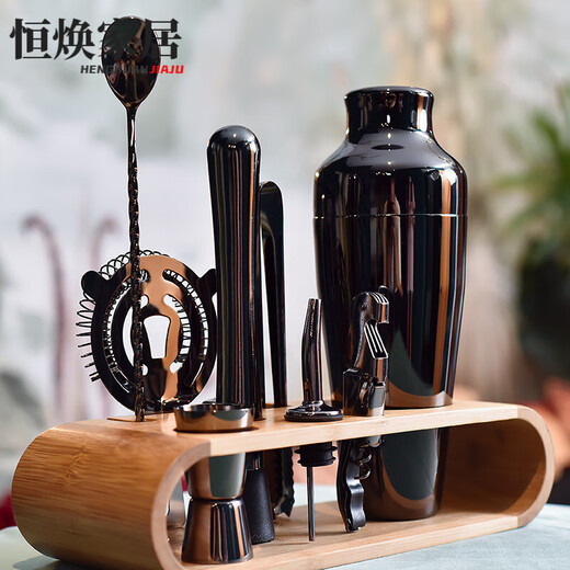 MPPMCK German imported cocktail shaker set Italian French jazz black cocktail shaker set wooden frame bar tool shaker jazz black classic