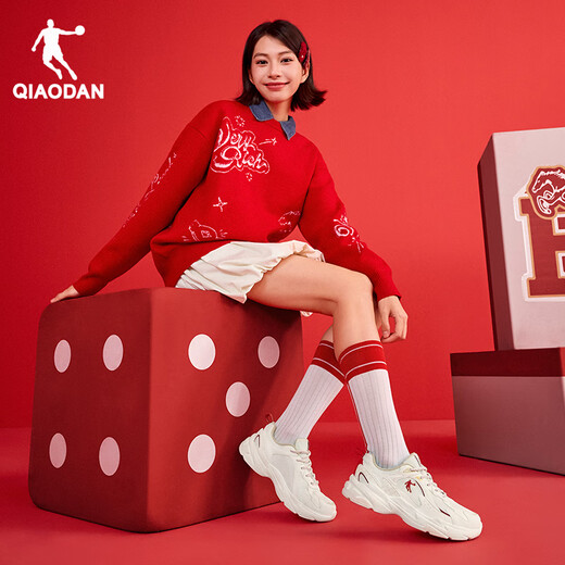 Jordan New Year Ben Ming Nian Red Casual Shoes Women's Sports Shoes 2026 New Mesh Leather Stitching Dad Shoes Women's Shoes Ivory White/Sports Red 37