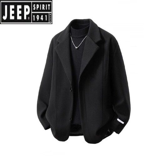 JEEP SPIRIT Black Woolen Suit Jacket Men's Winter Cotton Thickened Short Coat-style Korean Casual Wear Suit Brown Cotton Jacket M 90-115Jin Jin is equal to 0.5 kg