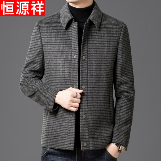 Hengyuanxiang new winter woolen woolen coat men's removable down liner lapel plaid thickened warm coat
