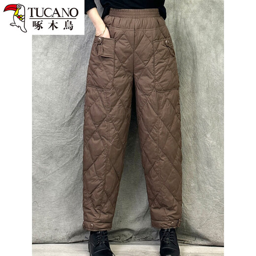 Woodpecker Straight Down Pants Women's Outerwear 2025 New Winter Fashion Coldproof Warm White Duck Down Casual Pants Black M (80-120Jin Jin equals 0.5kg)