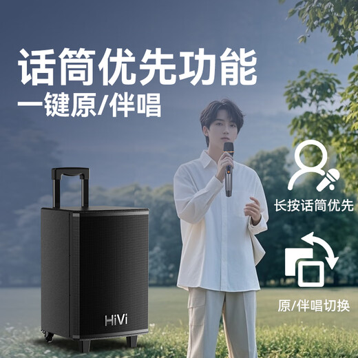 HiVi 8-inch professional square dance audio conference ktv audio Bluetooth trolley speaker outdoor standard dual wireless microphone electric acoustic guitar folk instrument speaker MA08