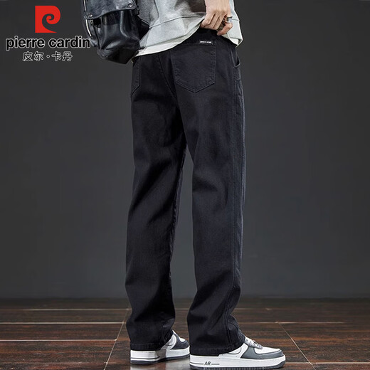 Pierre Cardin jeans men's autumn and winter retro loose straight pants men's elastic casual long pants black regular 32