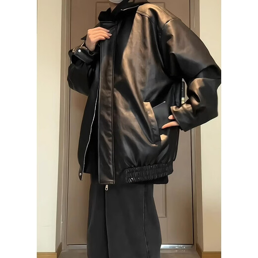 Leather jacket black PU leather jacket men's spring and autumn American cleanfit black upgraded model (90% of customers choose) M