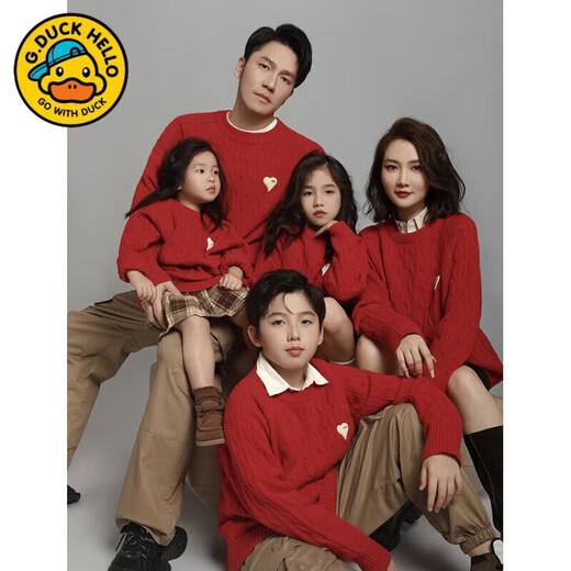 G.duck New Year's Parent-child Clothing Autumn and Winter Clothing Family of Three Mother and Daughter Clothing Western Style Sweaters Sweaters Winter Baby Red Large Size Red 155 Adult S (100 Jin Jin is equal to 0.5 kg or less