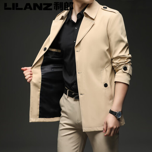 Lilang 25 ветровка нового стиля, мужская короткая весенне-осенняя бархатная куртка в британском стиле цвета хаки, деловая повседневная однобортная куртка цвета хаки для молодежи и среднего возраста, весенне-осенняя однобортная куртка M, рекомендуемый вес 90-105 Jin Jin равен 0,5 кг