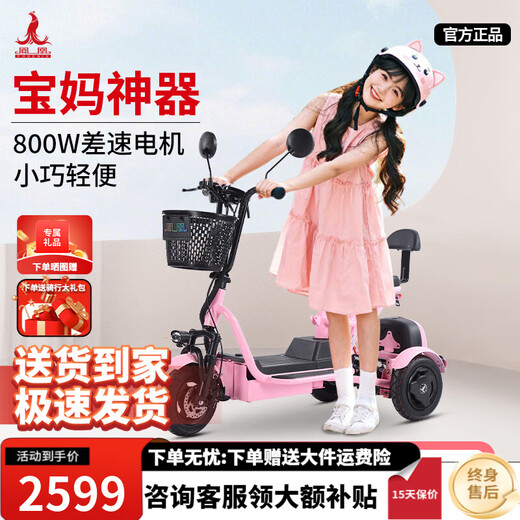 Phoenix Q3 parent-child electric tricycle, household small electric motorcycle, long range, leisure small tricycle, two seats + 800W differential speed + 20A lithium battery + about 50 kilometers