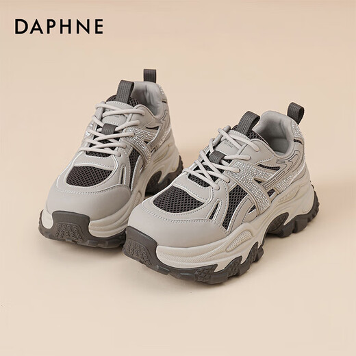 DAPHNE Daphne thick-soled dad shoes, women's velvet warm cotton shoes, winter new versatile height-increasing casual platform sneakers winter gray single layer heel height 5.5cm 40 (250mm) standard size