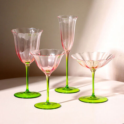 Midelle French flower-shaped cocktail glass wine set red wine glass petal liqueur glass girls champagne glass pink bar drink cup pink green champagne glass