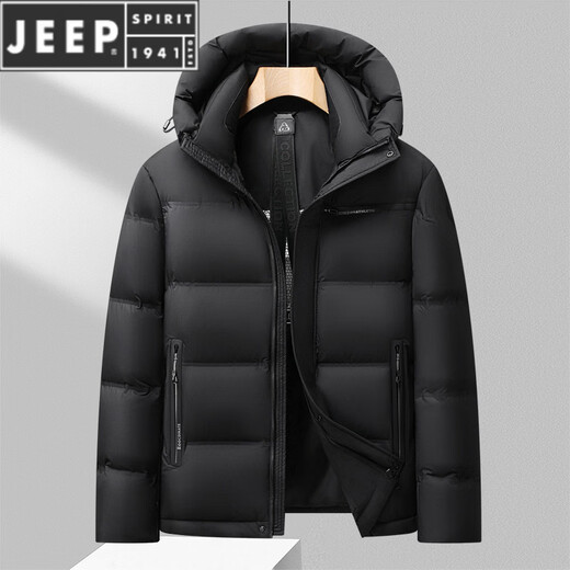 JEEP SPIRIT thickened men's down jacket winter outdoor cold-proof and warm down jacket 90 white duck down new national standard three-way fabric black M 170