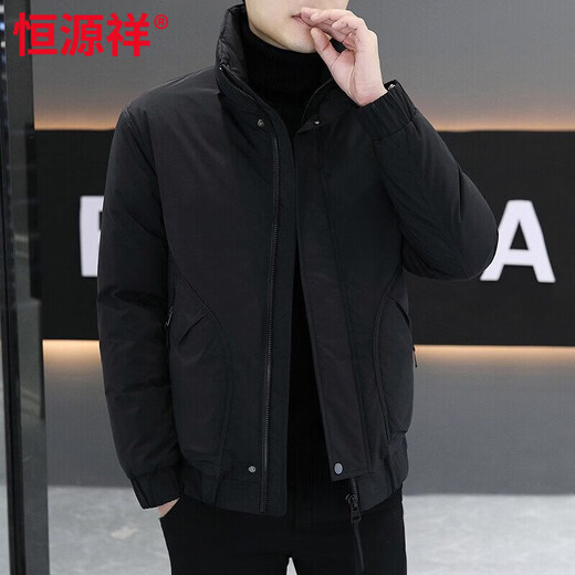 Hengyuanxiang light and thin men's down jacket new duck down stand collar winter new coat warm short winter coat thickened casual XC stand collar 3316 black high quality 100% warm 3XL 160-175