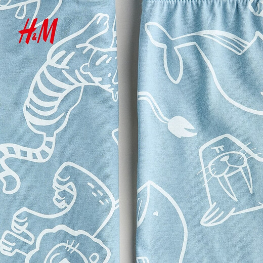 H&M Children's Clothing Children's Boys Suit 2026 Spring New Printed Jersey Pajamas Comfort Suit 1230478 Blue/Animal 110 110/56 (2-4Y)