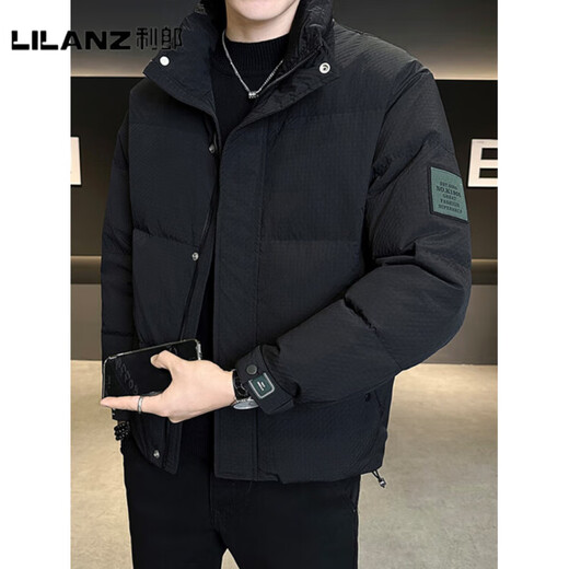 LILANZ 2025 new winter style handsome stand-up collar down jacket men's short thickened trendy warm bread jacket black-flagship L