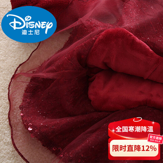 Disney Girls' Velvet Dress Autumn and Winter Baby Red New Year's Eve Clothes Children Little Girls Sequined Princess Dress Burgundy 100 cm