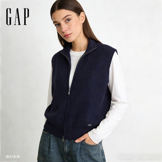 Gap Gap Women's 2026 Spring New Fashionable Loose High Collar Knitted Vest Simple Sleeveless Top 890100 Navy Blue XS (155/80A) Asian Size