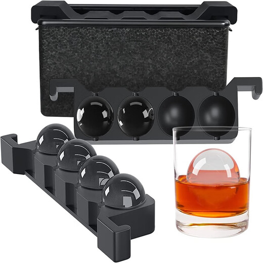 Transparent ice maker silicone large square ice ball mold 1 out of 8 cells whiskey bar bubble-free ice box 4 balls transparent (ice ball 6cm) color box packaging with ice clips