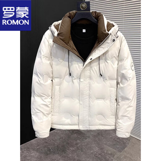 罗蒙（ROMON）短款羽绒服男款秋冬季加厚潮牌帅气时尚立领休闲白鸭绒羽绒外套 2335米白色【立领款】 XL 【建议130-145斤】