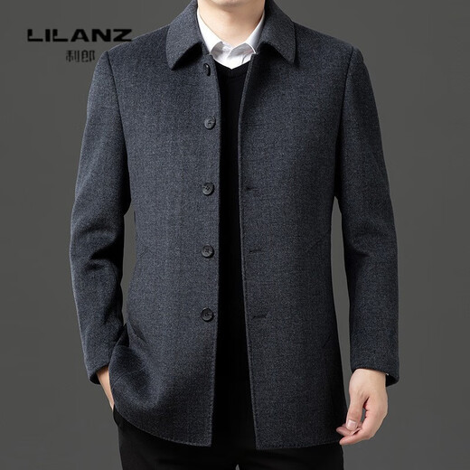 Lilang woolen men's coat autumn and winter middle-aged and elderly thickened warm double-sided woolen windbreaker dad down liner gray thickened 14XL (170)